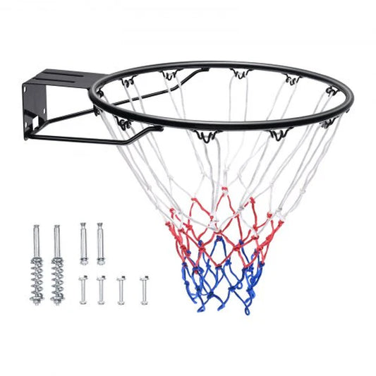 VEVOR Heavy-Duty Wall-Mounted Basketball Rim with Flex Goal, Complete with Net and Double Spring, Standard 18-Inch Indoor/Outdoor Hoop for All Ages